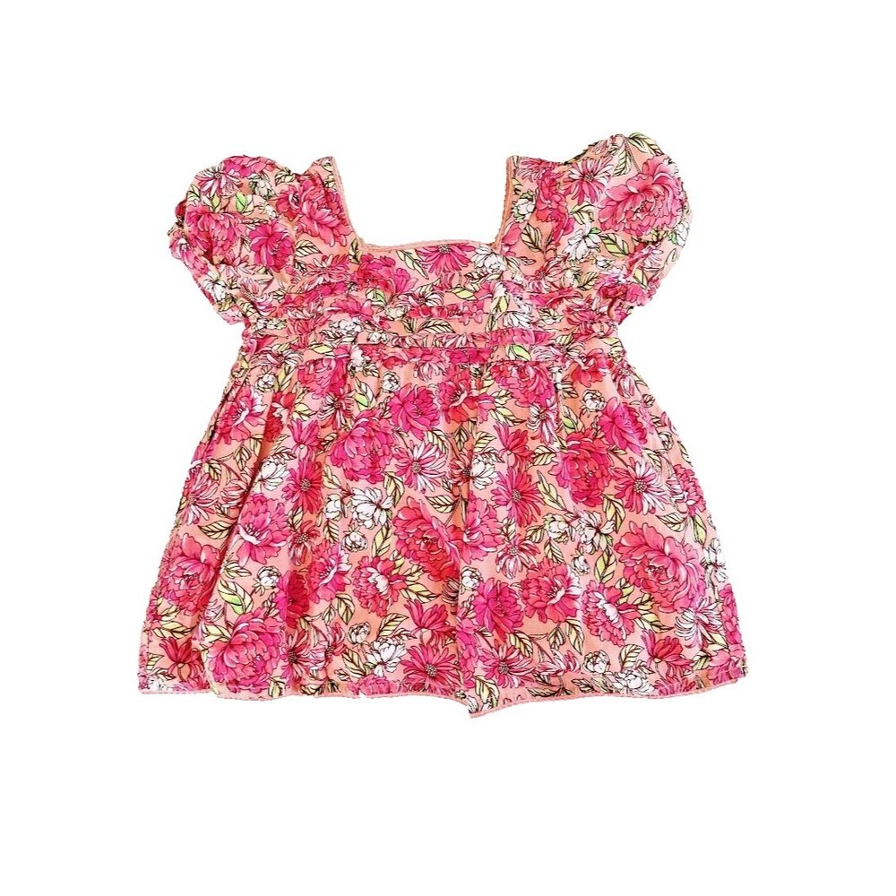 Tommy Bahama Girls Floral Tunic Top M7 M8 100% Cotton Crochet Hem Coquette